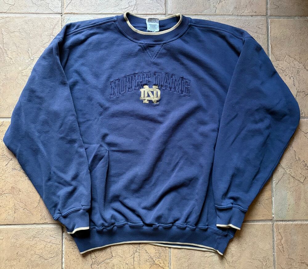 Vintage 90s Notre Dame Fighting Irish Sweatshirt XL Red Oak Navy Embroidered